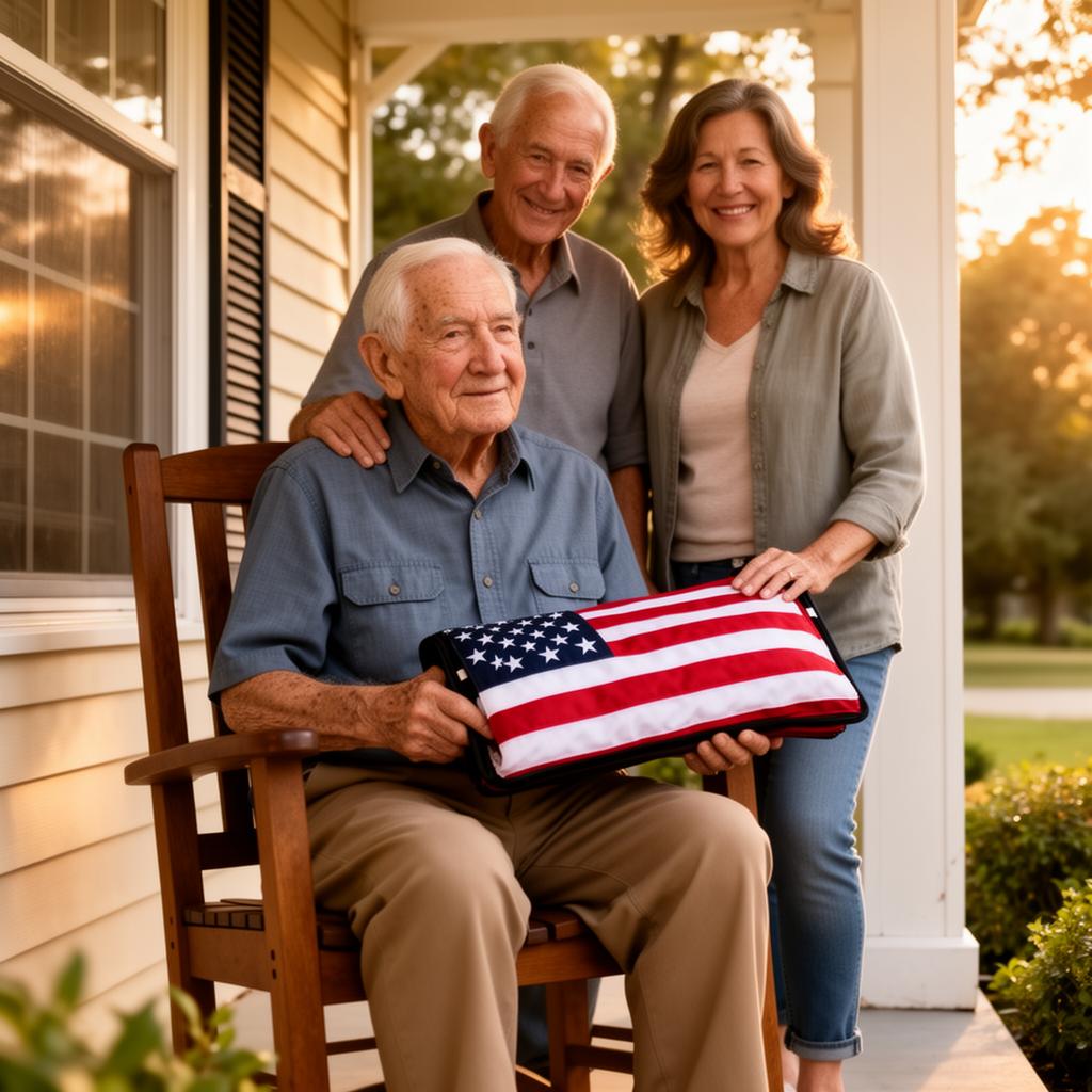 Veteran with family on a porch representing loved-one protection